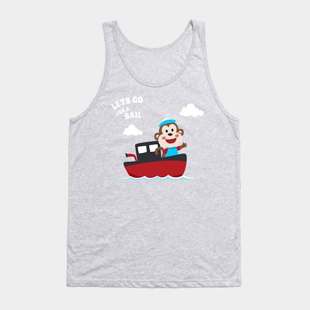 Cute monkey the animal sailor on the boat with cartoon style. Tank Top by KIDS APPAREL